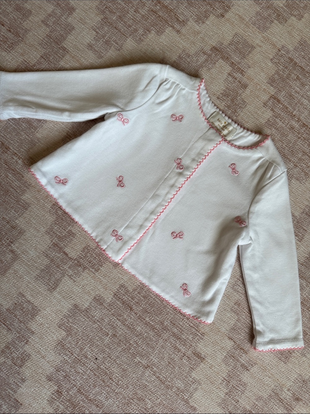 kate spade Baby Girl White Cardigan with Pink Bow Embroidery size 6M